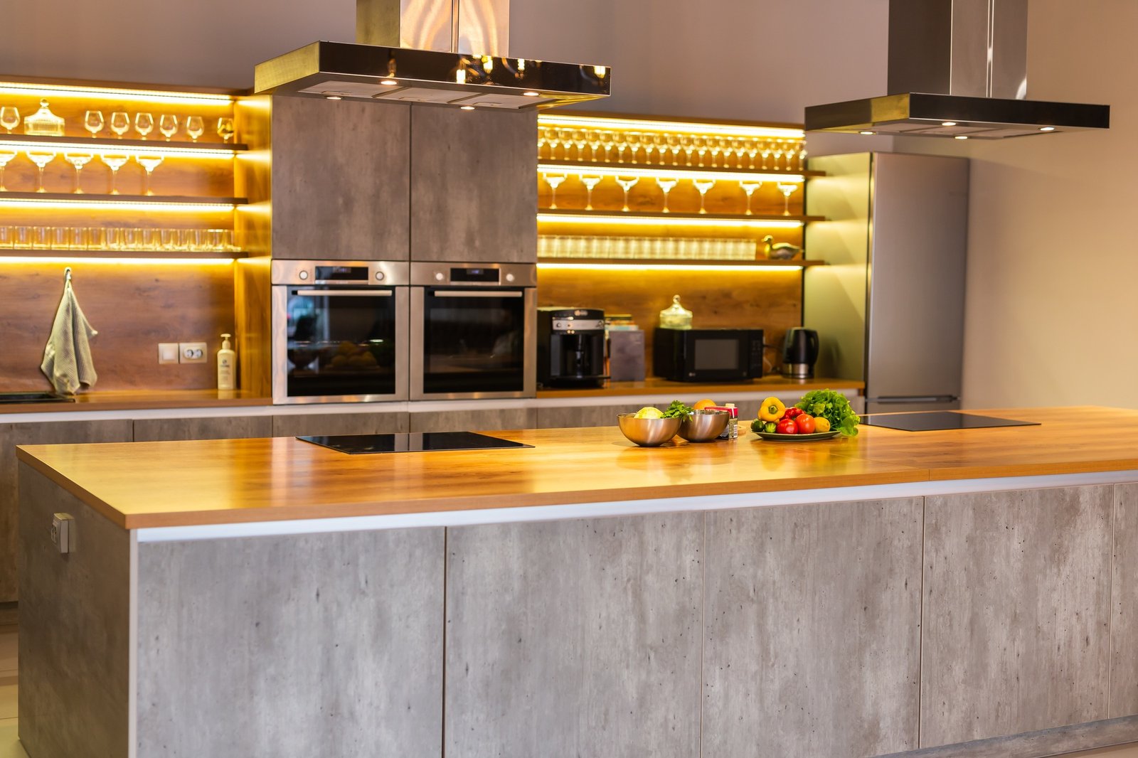 Kitchen renovation and remodeling Modern minimalism style kitchen in new luxury home and cabinets and stainless steel appliances